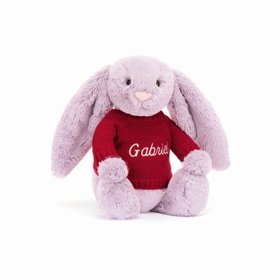 Jellycat Bashful Lilac Bunny with Red Jumper New Zealand | WVHSP3486